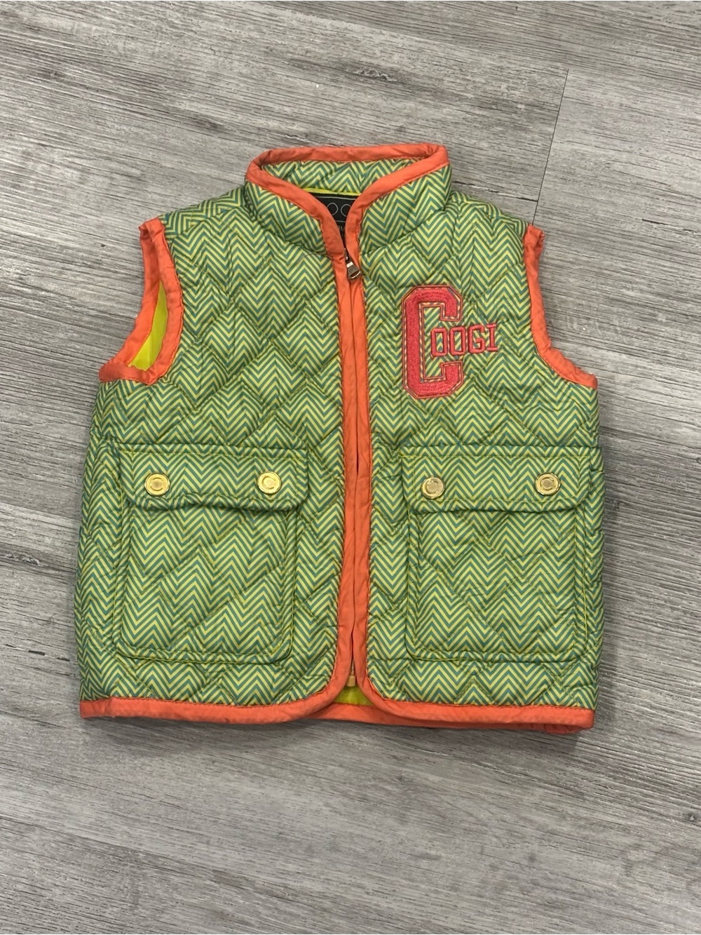 COOGI Kids Green Chevron Vest with Orange Trim girls 18m fall outdoor active - Picture 2 of 8